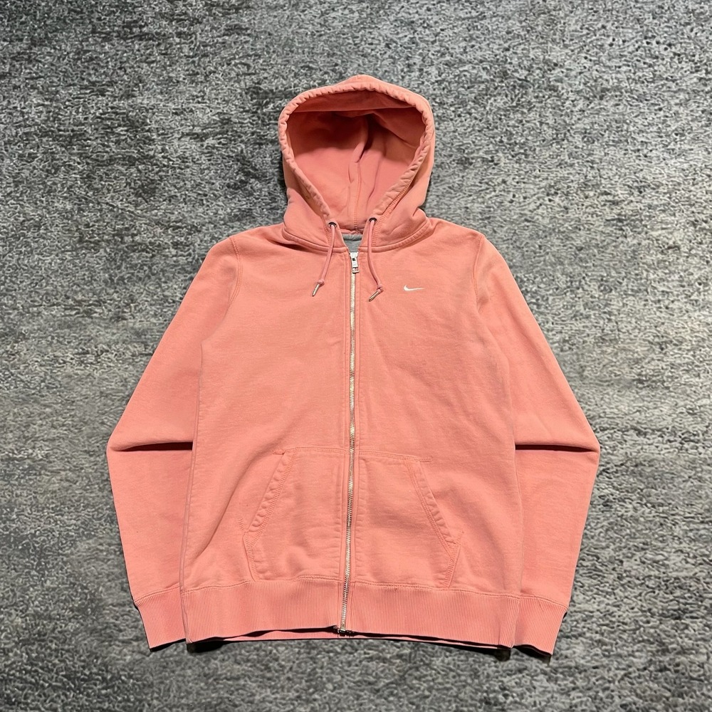 Nike Mini Swoosh Zip Up Hoodie Womens Large Pink Casual Sporty Sweatshirt